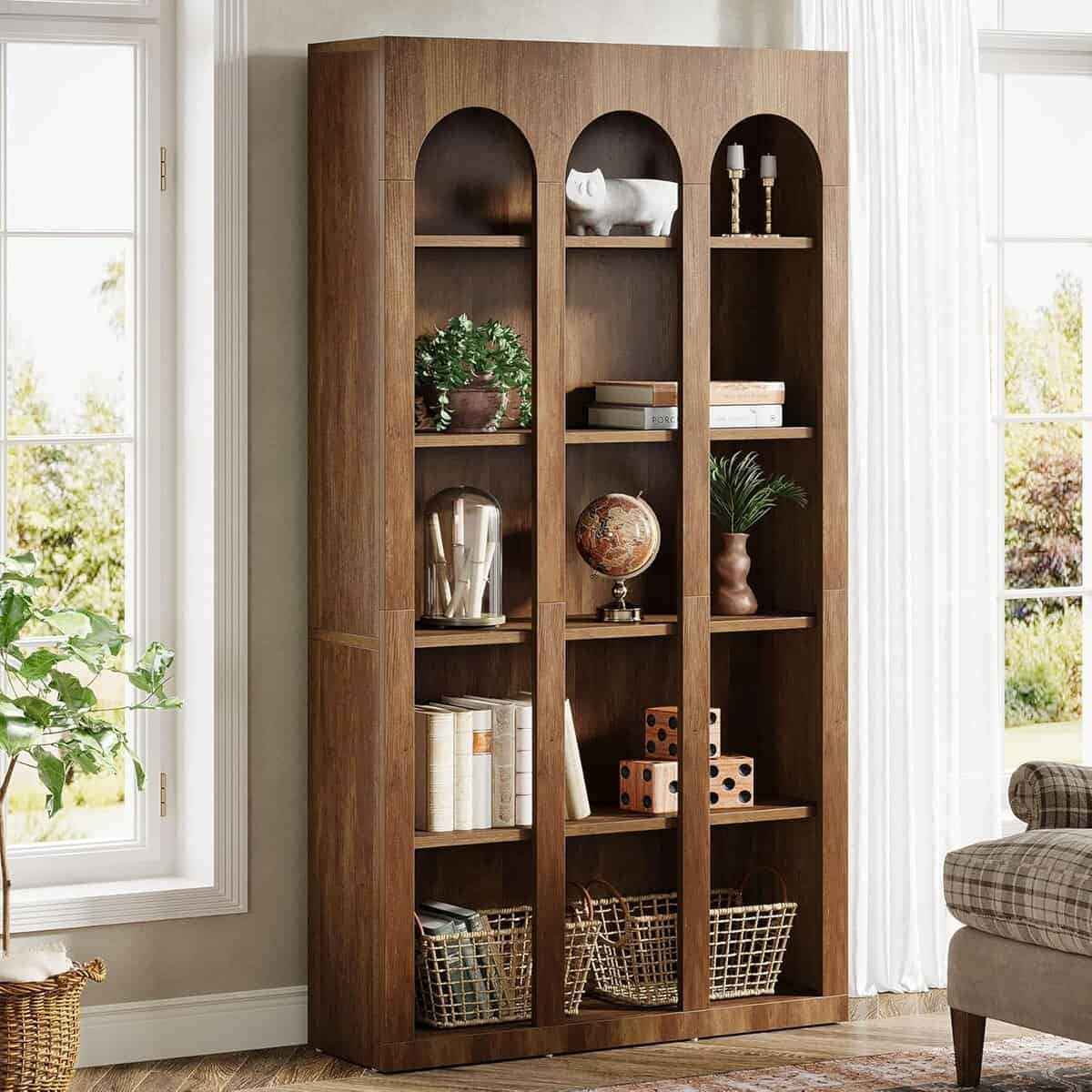 Tribesigns 70.87-Inch 5-Tier Farmhouse Arched Bookshelf 