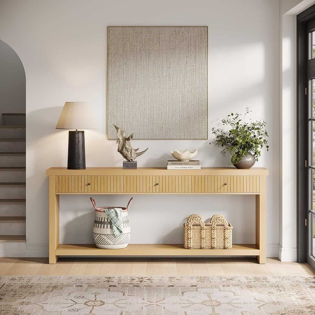 Tribesigns 70.9-Inch Oak Wood Console Table