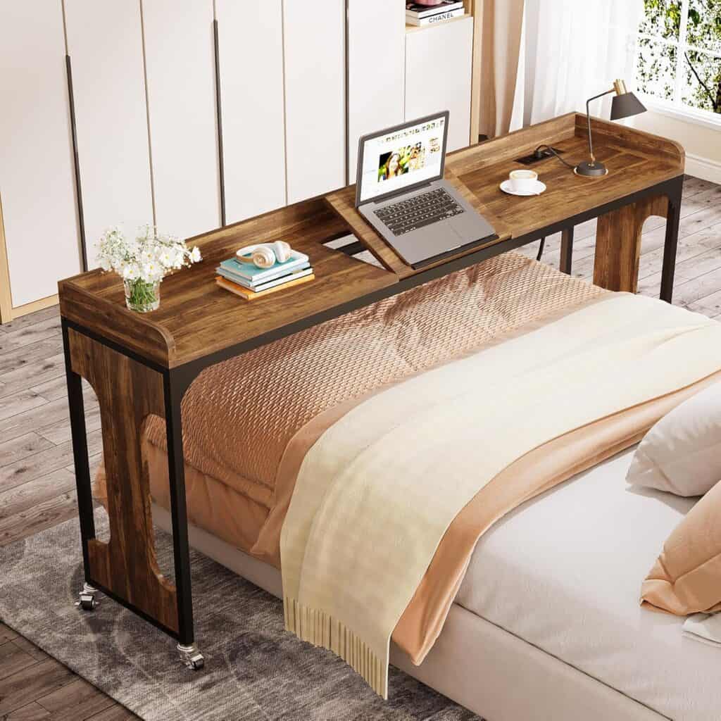 Tribesigns 71″ Rolling Overbed Table with Outlets