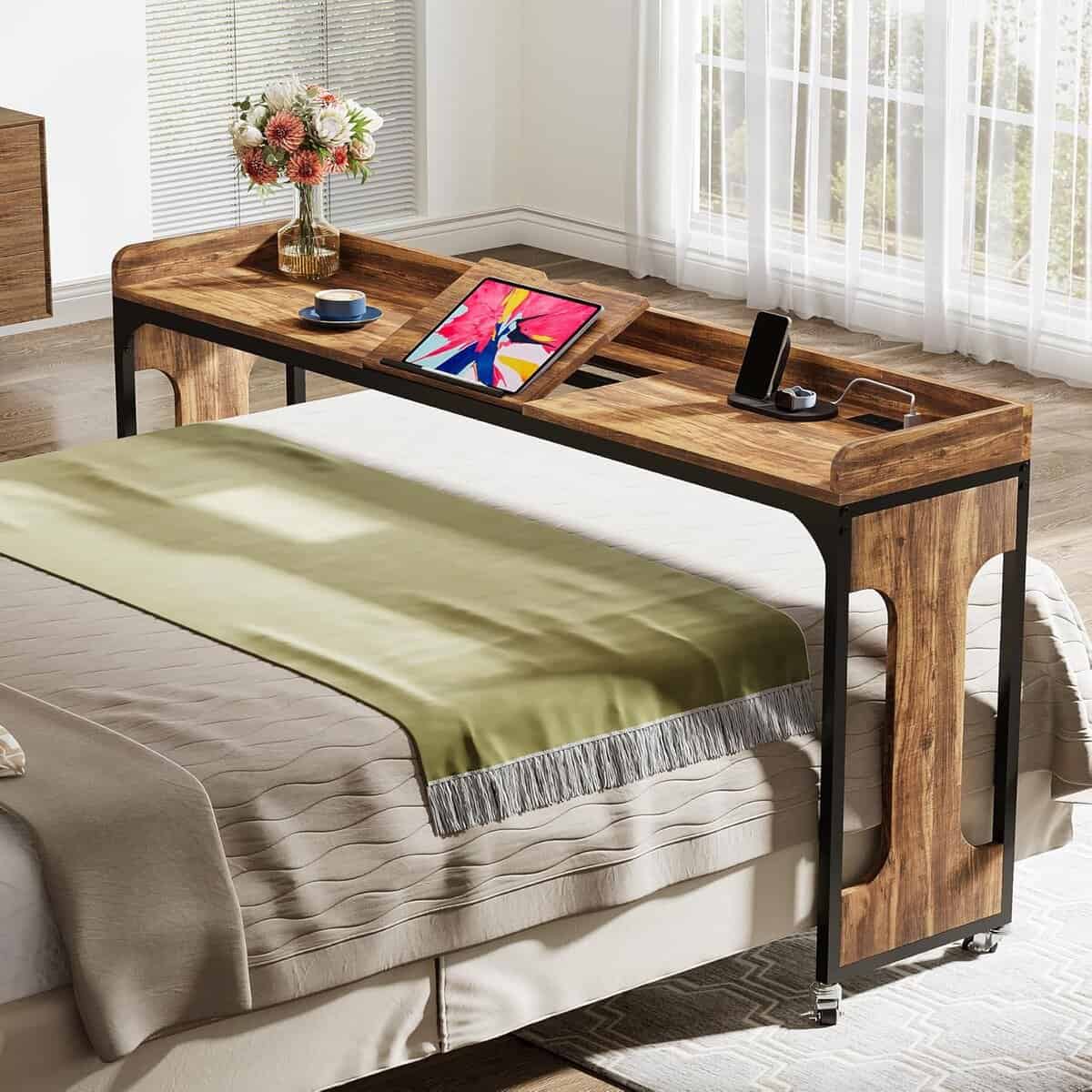 Tribesigns 71″ Rolling Overbed Table with Outlets