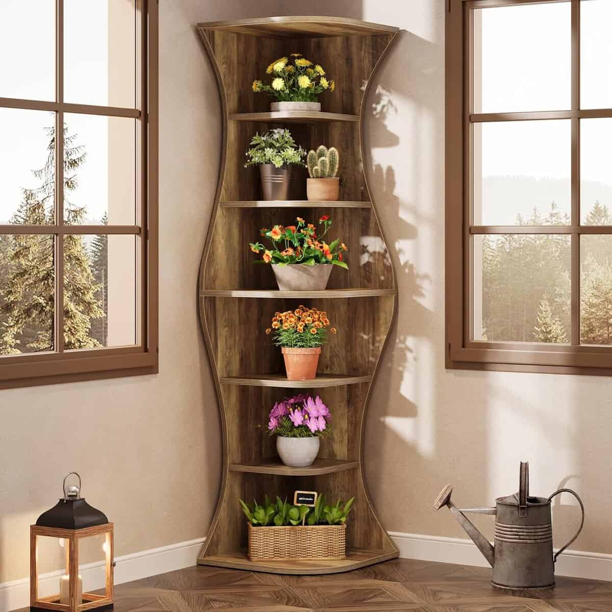 Tribesigns 73.2″ Tall Farmhouse Corner Bookcase Brown