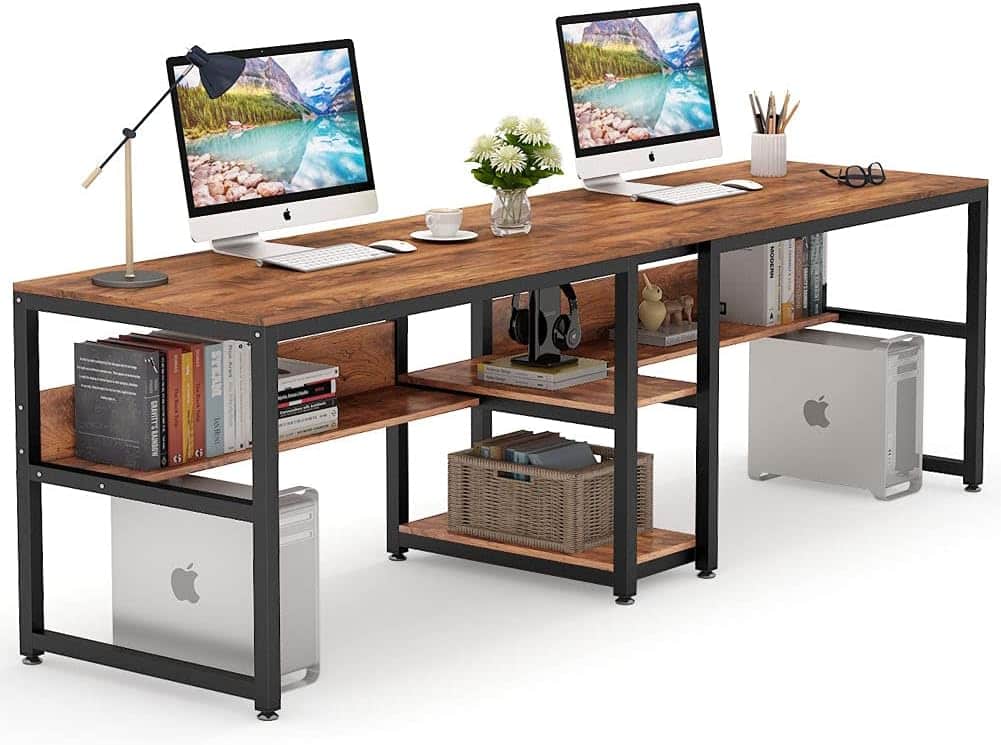 Tribesigns 78.7" Double Desk with Bookshelf