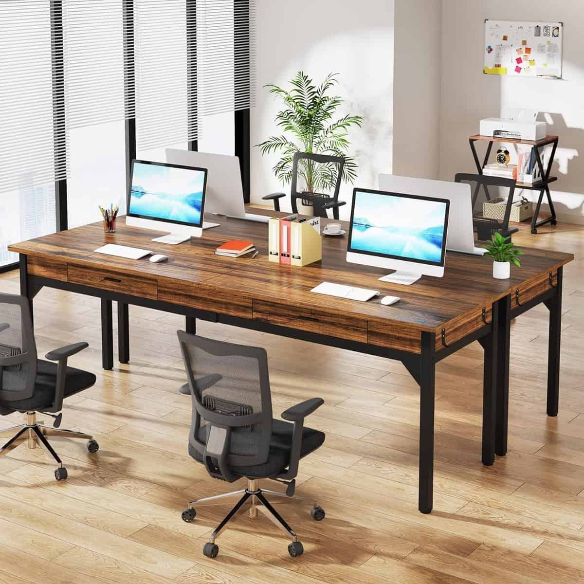 Tribesigns 78.7" Double Desk with Drawers
