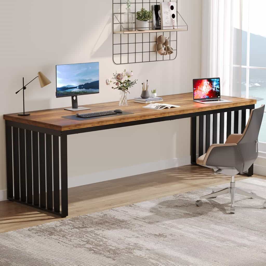 tribesigns-78-74-extra-long-double-computer-desk-industrial-brown-black-2-person