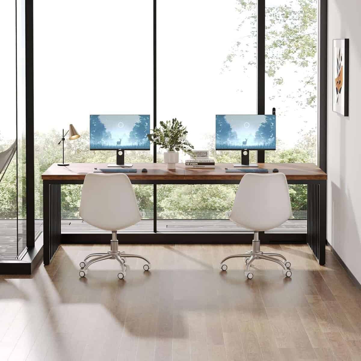 tribesigns-78-74-extra-long-double-computer-desk-industrial-brown-black-2-person