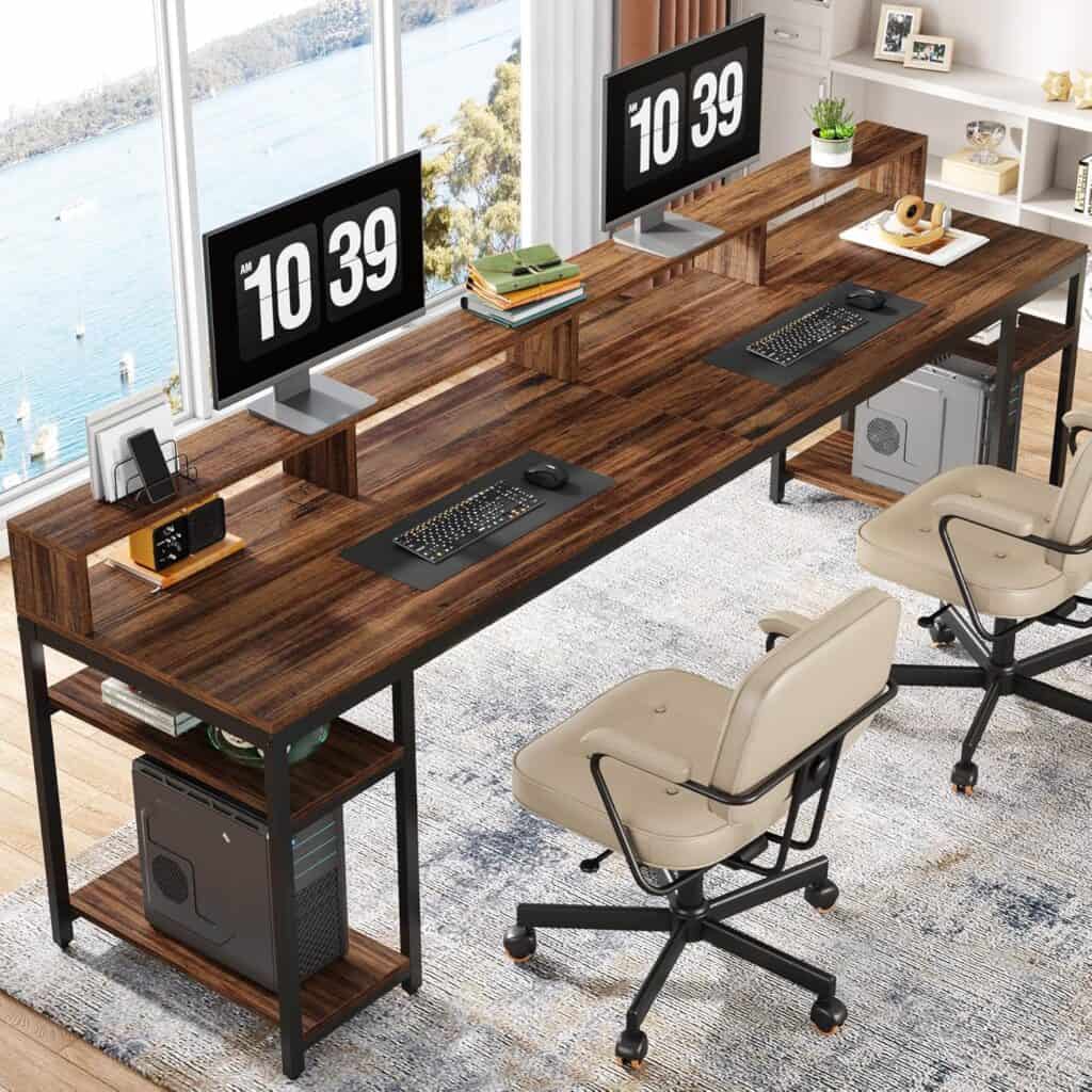 Tribesigns 78.74" Two Person Desk with Monitor Stand