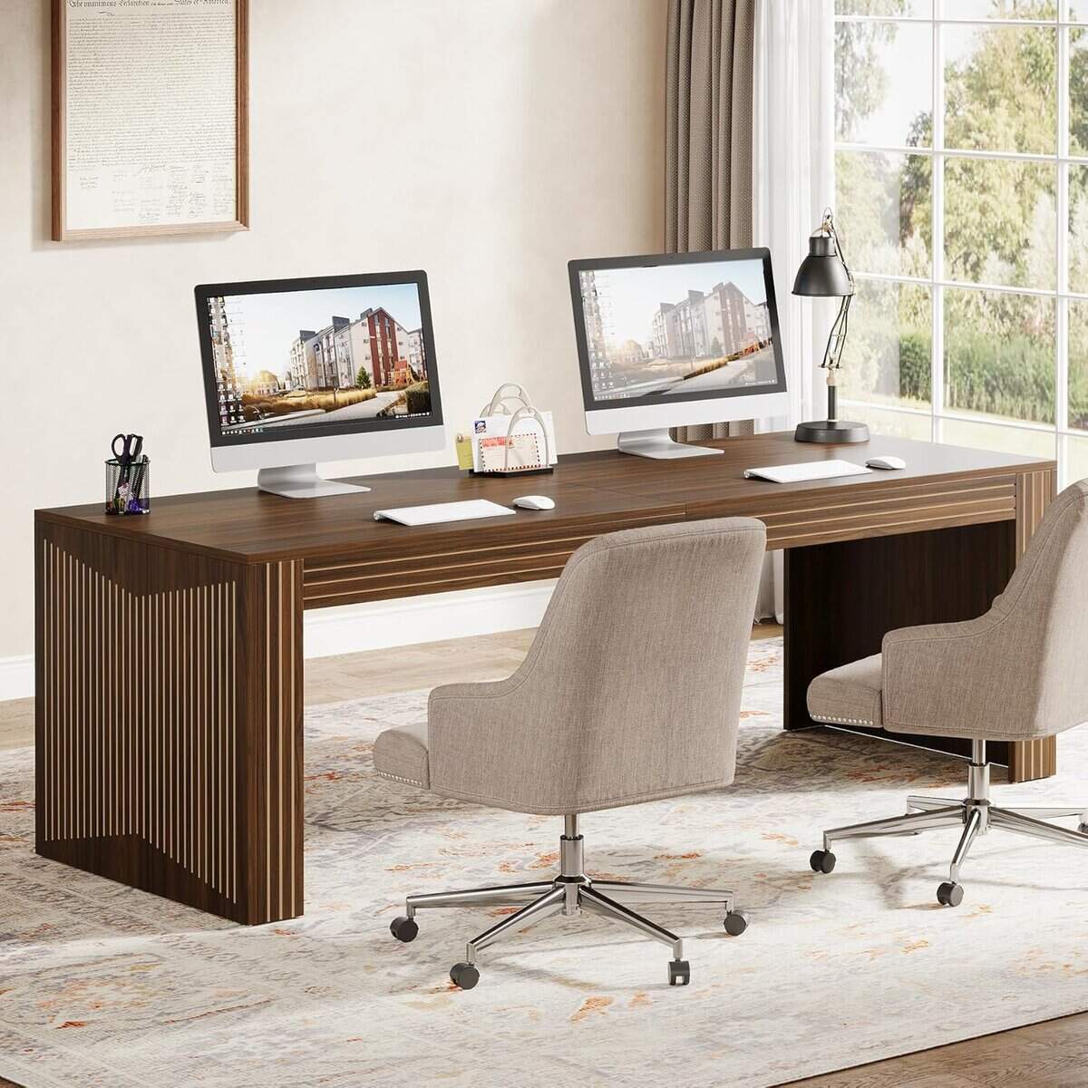 Tribesigns 79-Inch Extra Long Double Desk in Dark Brown
