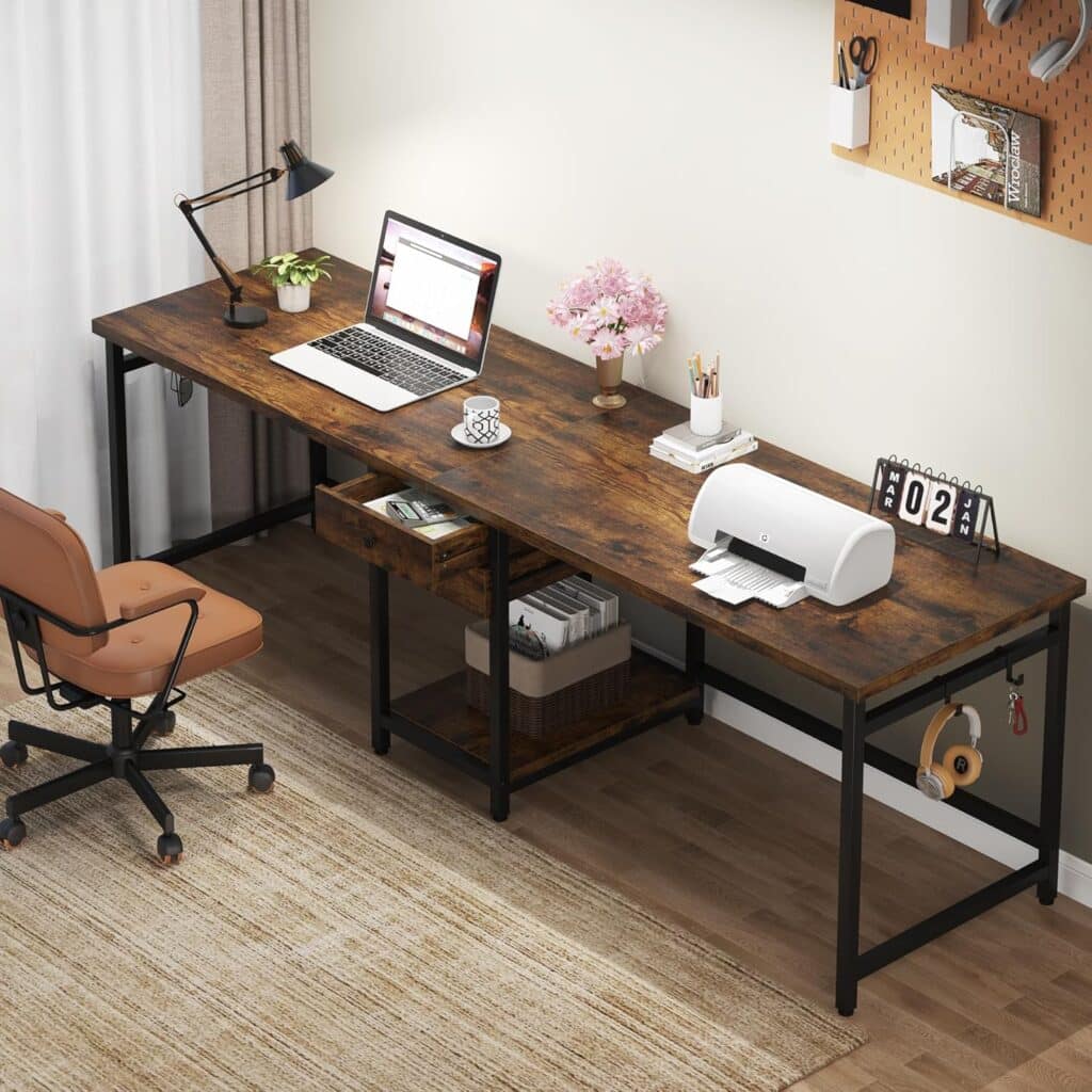 Tribesigns 79" Rustic Brown Double Desk