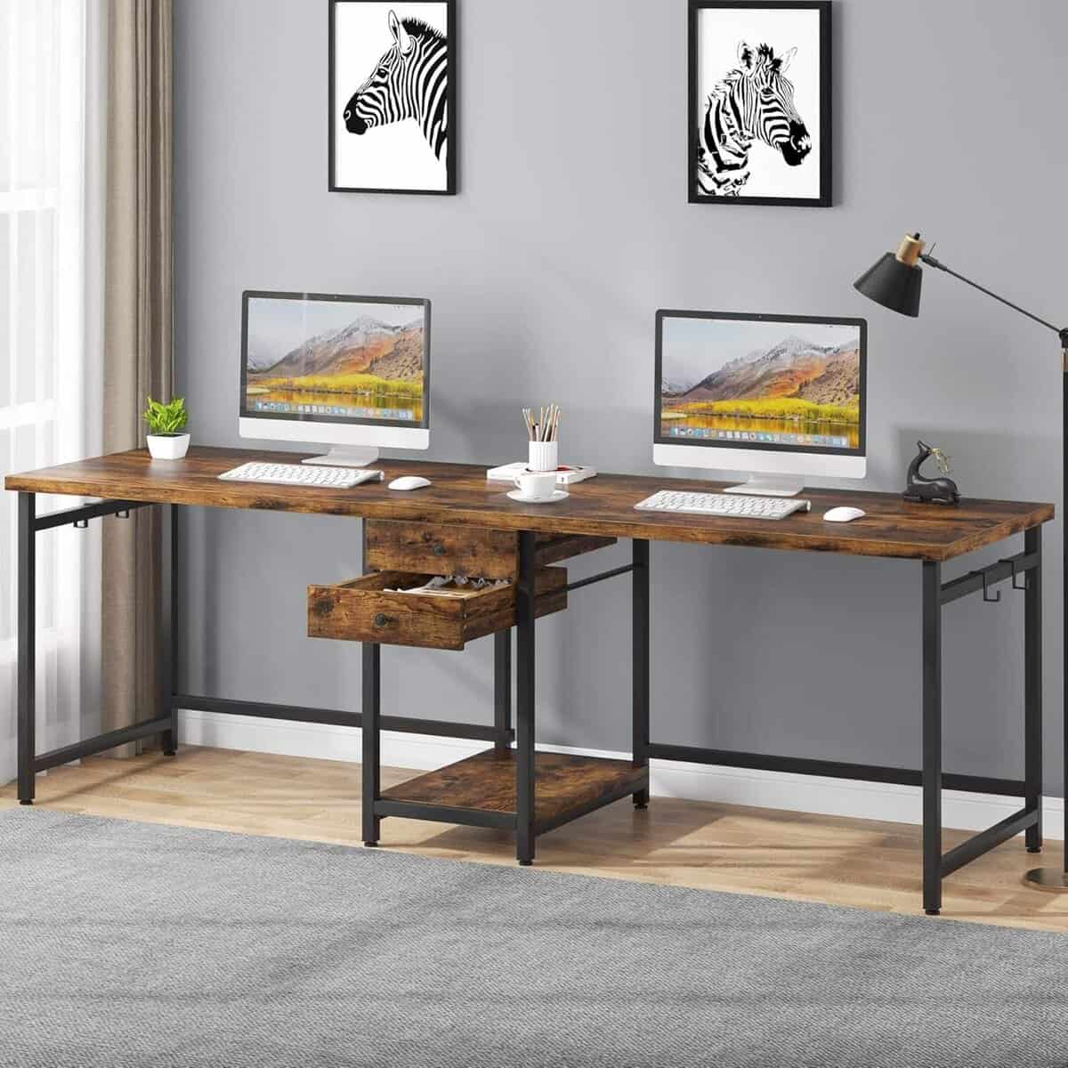 Tribesigns 79" Rustic Brown Double Desk