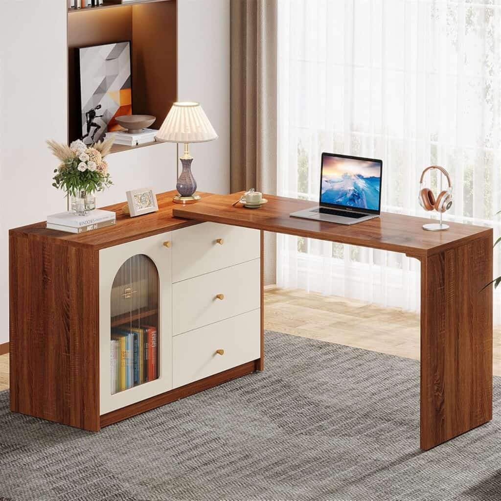 Tribesigns 82.67" L-Shaped Computer Desk with Drawers