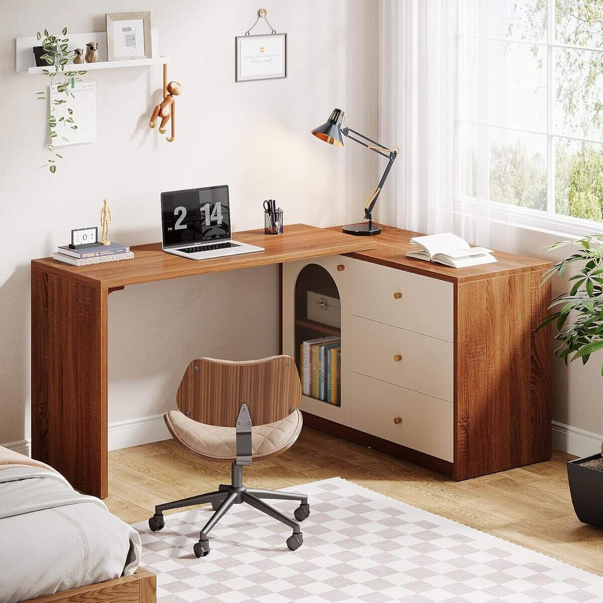 Tribesigns 82.67" L-Shaped Computer Desk with Drawers 
