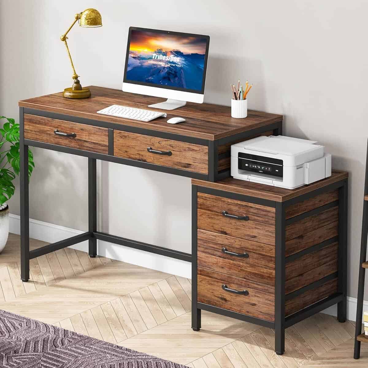 Tribesigns Computer Desk with 5 Drawers & File Cabinet