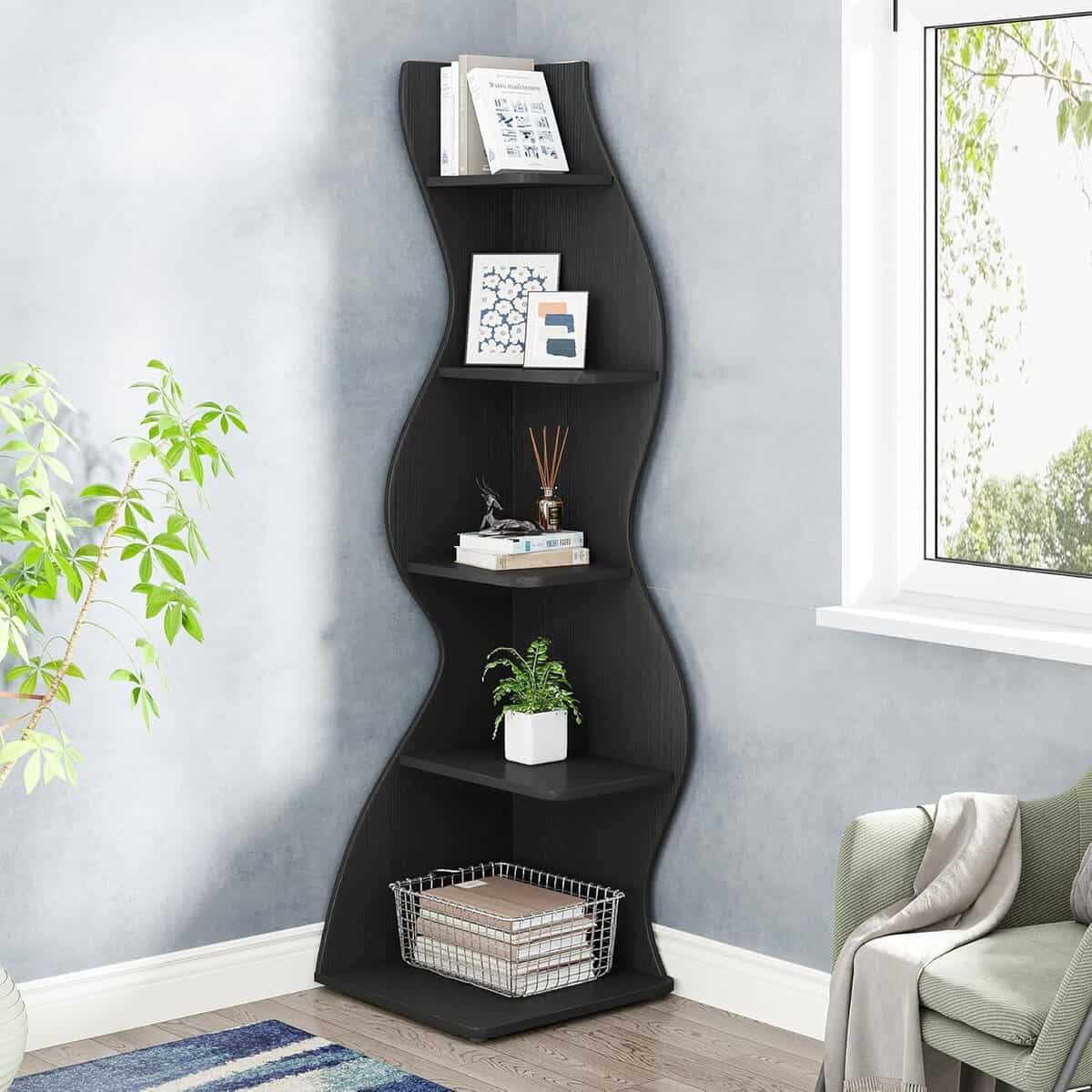 Tribesigns Corner Shelf, 5-Tier Wall Corner Bookshelf