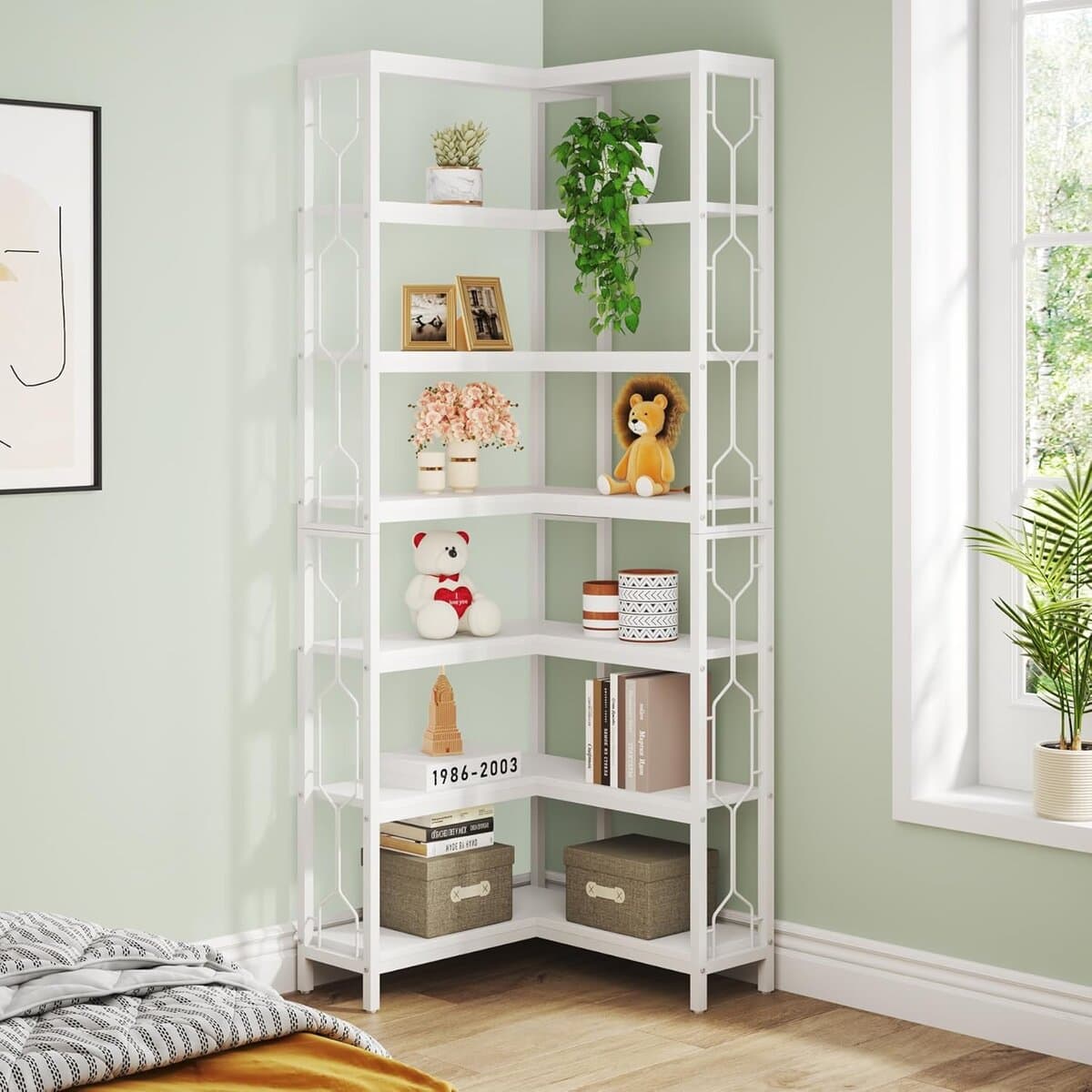 Tribesigns Corner Shelf, 7-Tier Industrial Corner Bookshelf 