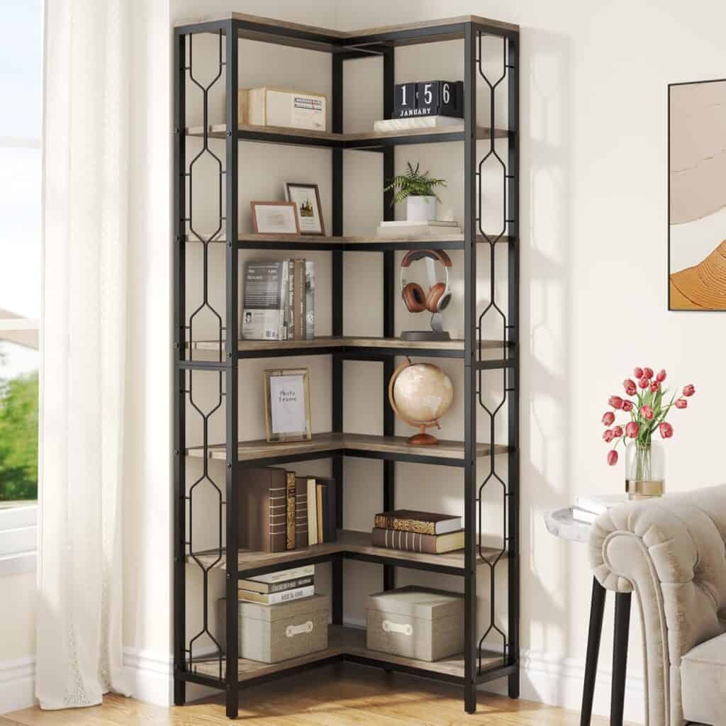 Tribesigns Corner Shelf, 7-Tier Industrial Corner Bookshelf