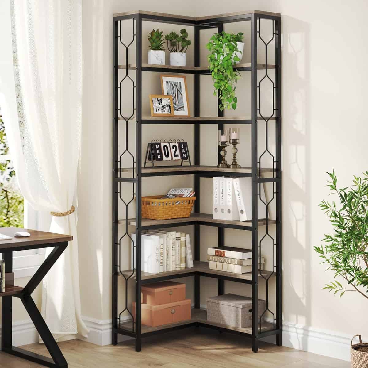 Tribesigns Corner Shelf, 7-Tier Industrial Corner Bookshelf
