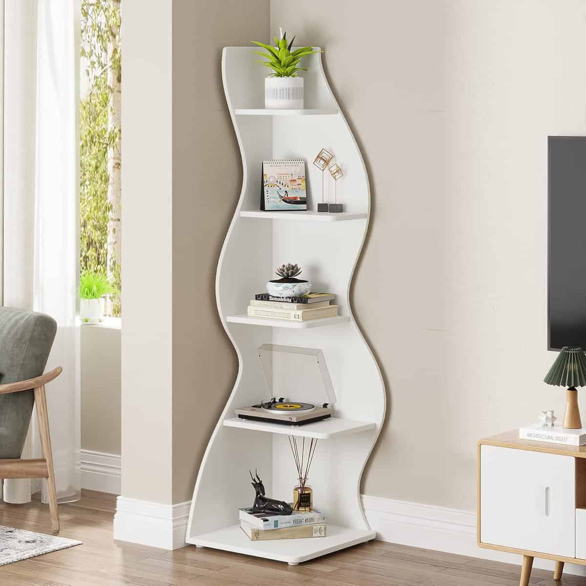Tribesigns Corner Shelf, 5-Tier Wall Corner Bookshelf