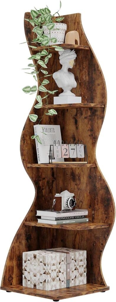 Tribesigns Corner Shelf, Rustic 5-Tier Wall Corner Bookshelf