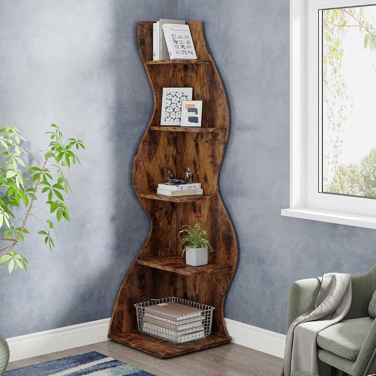 Tribesigns Corner Shelf, Rustic 5-Tier Wall Corner Bookshelf