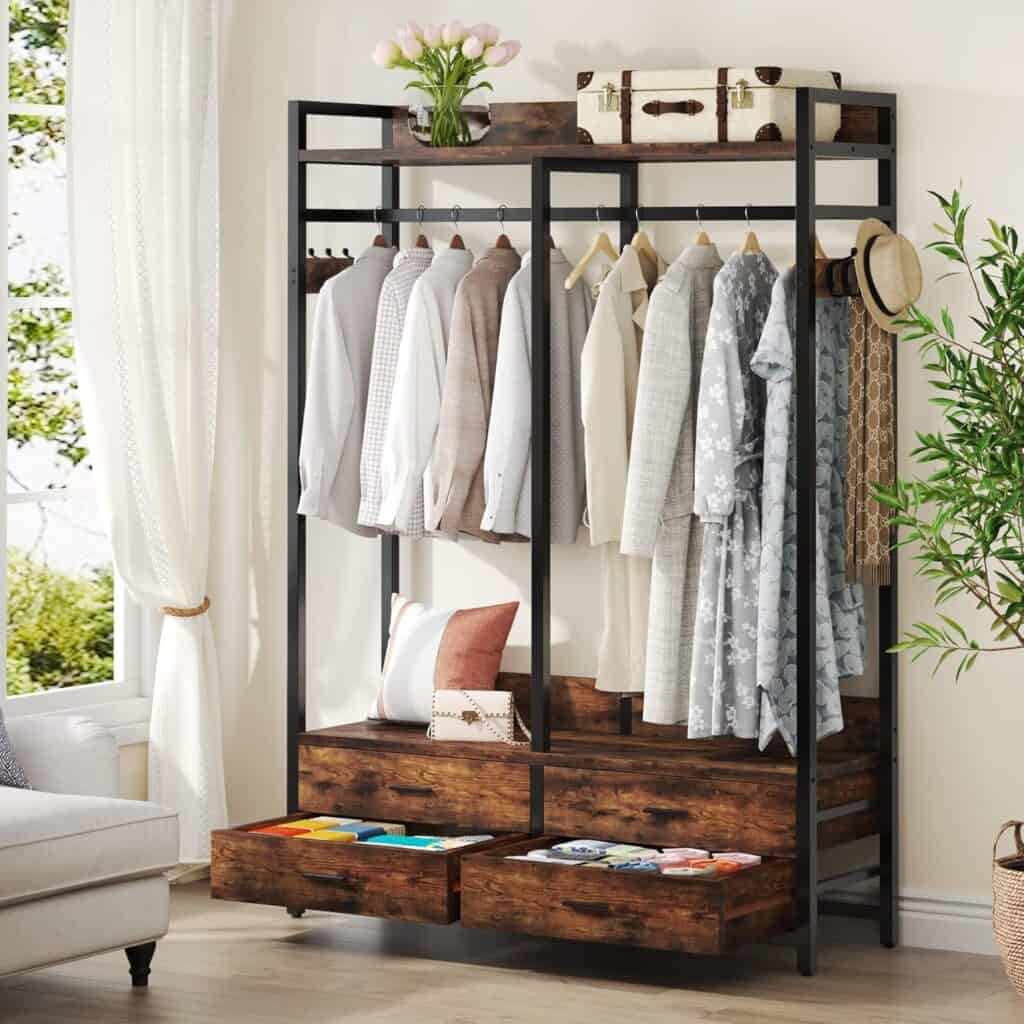 Tribesigns Freestanding Closet Organizer for Hanging Clothes