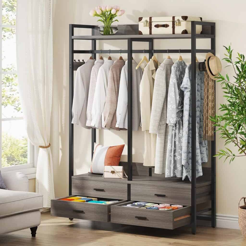 Tribesigns Freestanding Closet Organizer for Hanging Clothes