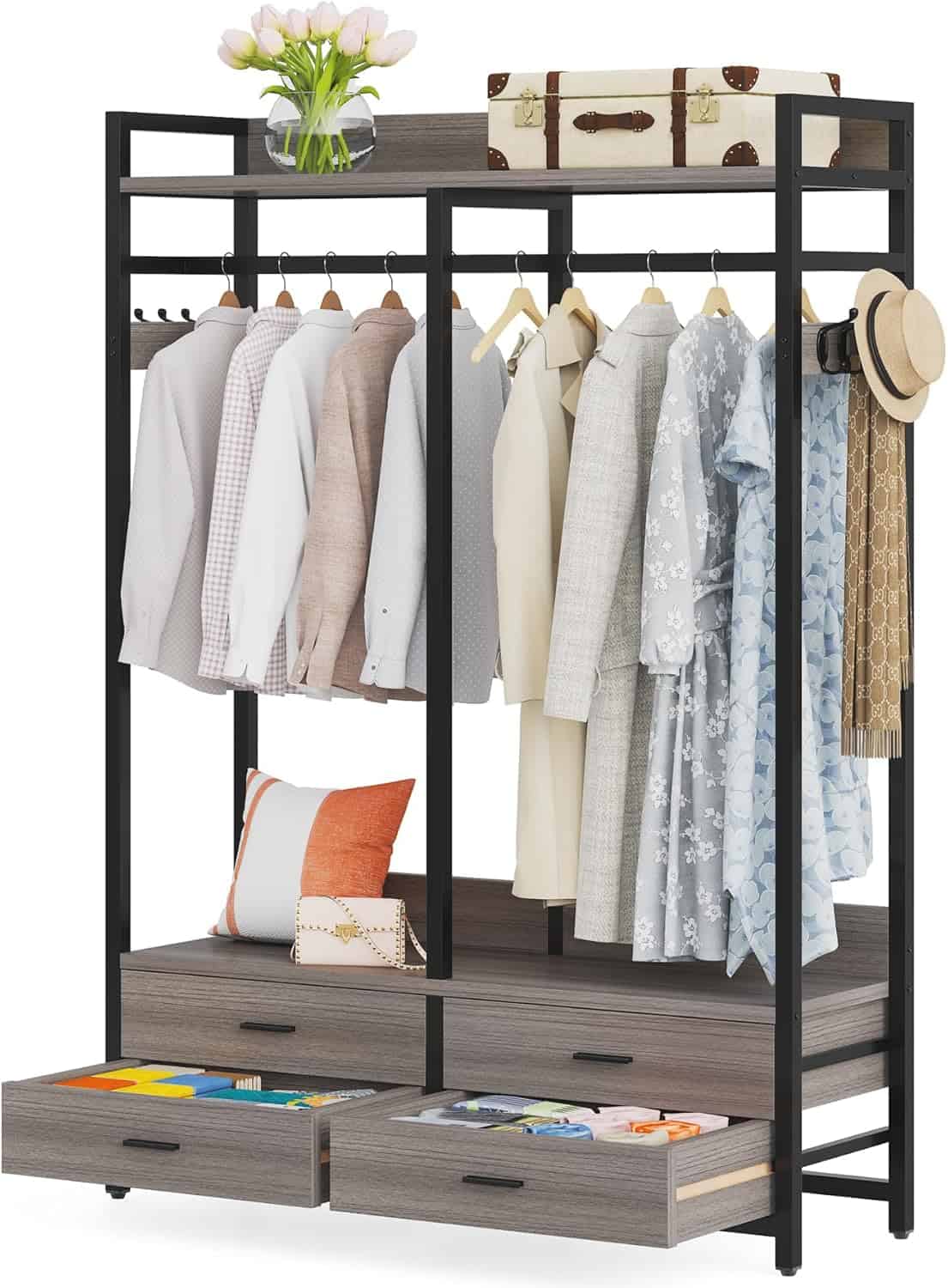 Tribesigns Freestanding Closet Organizer for Hanging Clothes