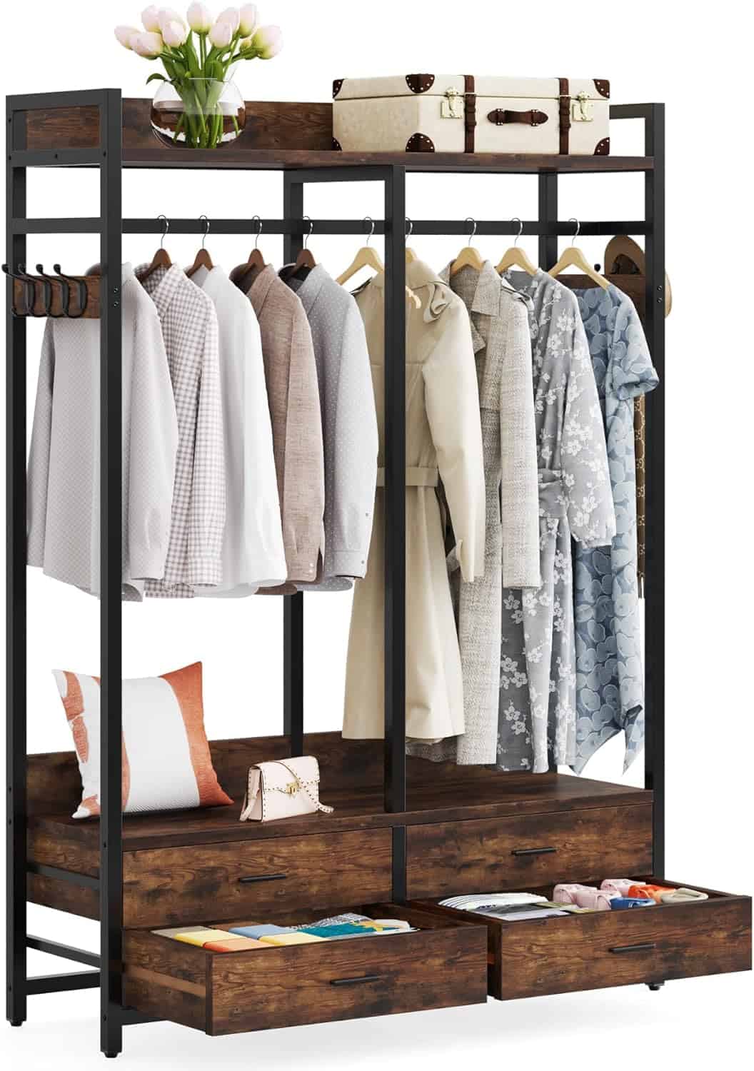 Tribesigns Freestanding Closet Organizer for Hanging Clothes