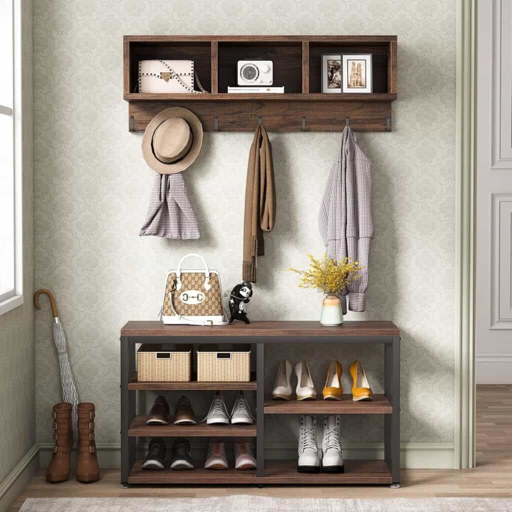Tribesigns Industrial Shoe Rack Bench