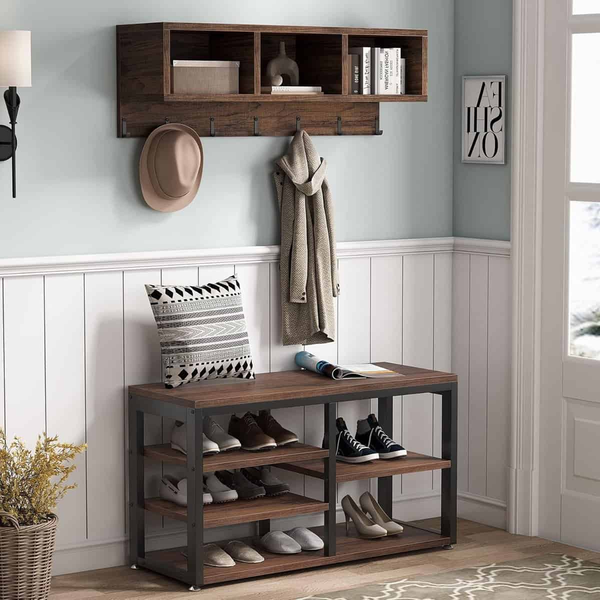 Tribesigns Industrial Shoe Rack Bench