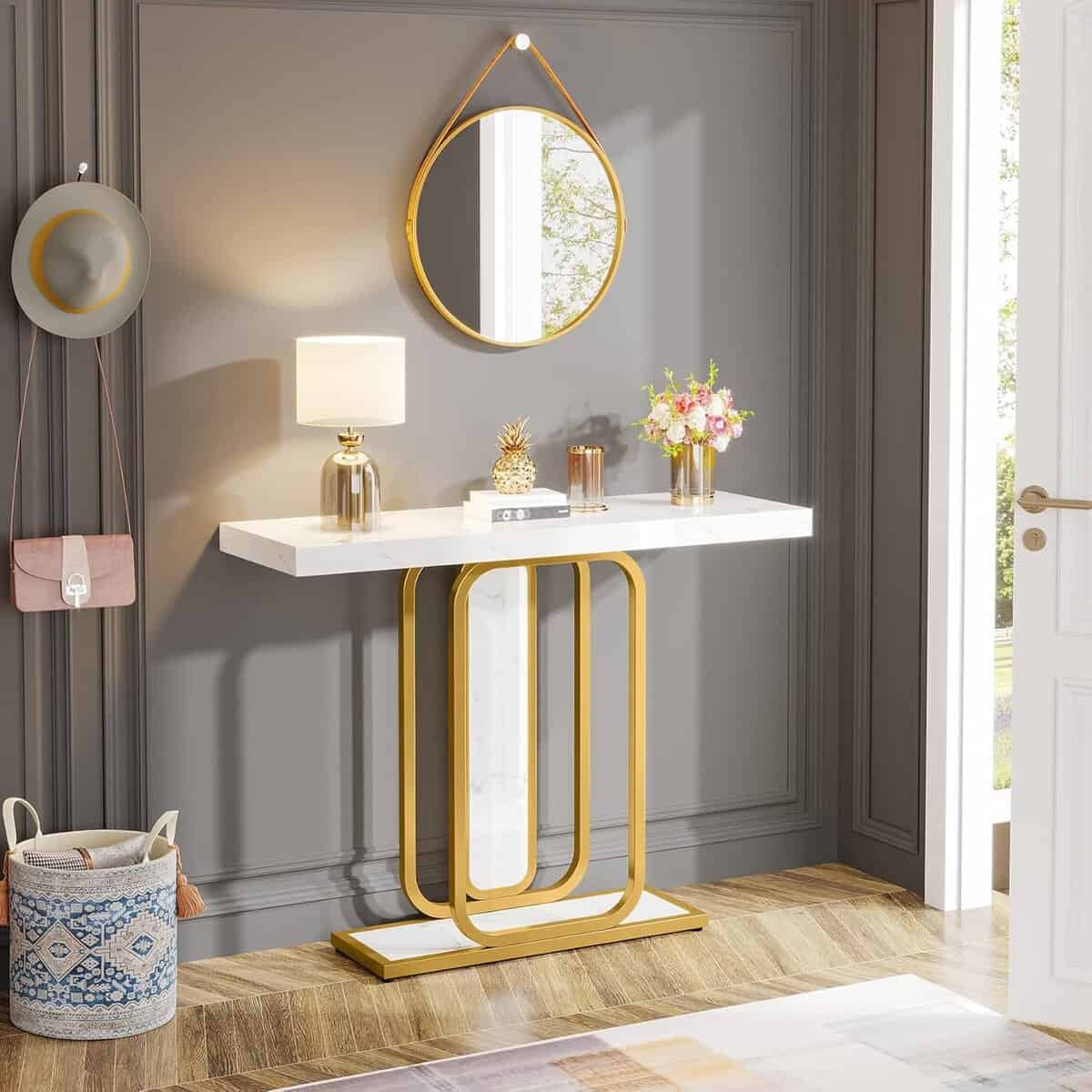 Tribesigns Modern Gold White Console Table