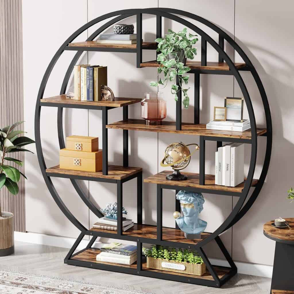 tribesigns-round-etagere-bookshelf-63-inch-industrial-14-shelf-display-rack