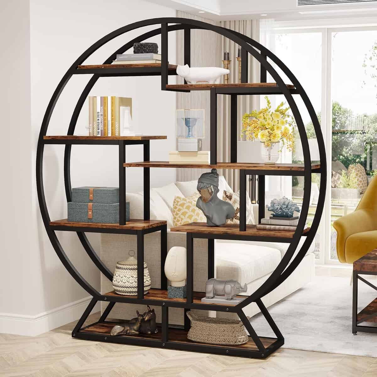 tribesigns-round-etagere-bookshelf-63-inch-industrial-14-shelf-display-rack