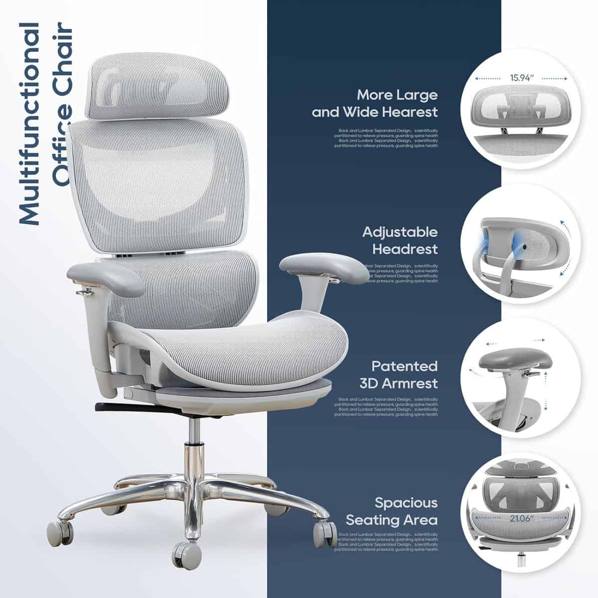 COLAMY Ergonomic Mesh Office Chair-Grey