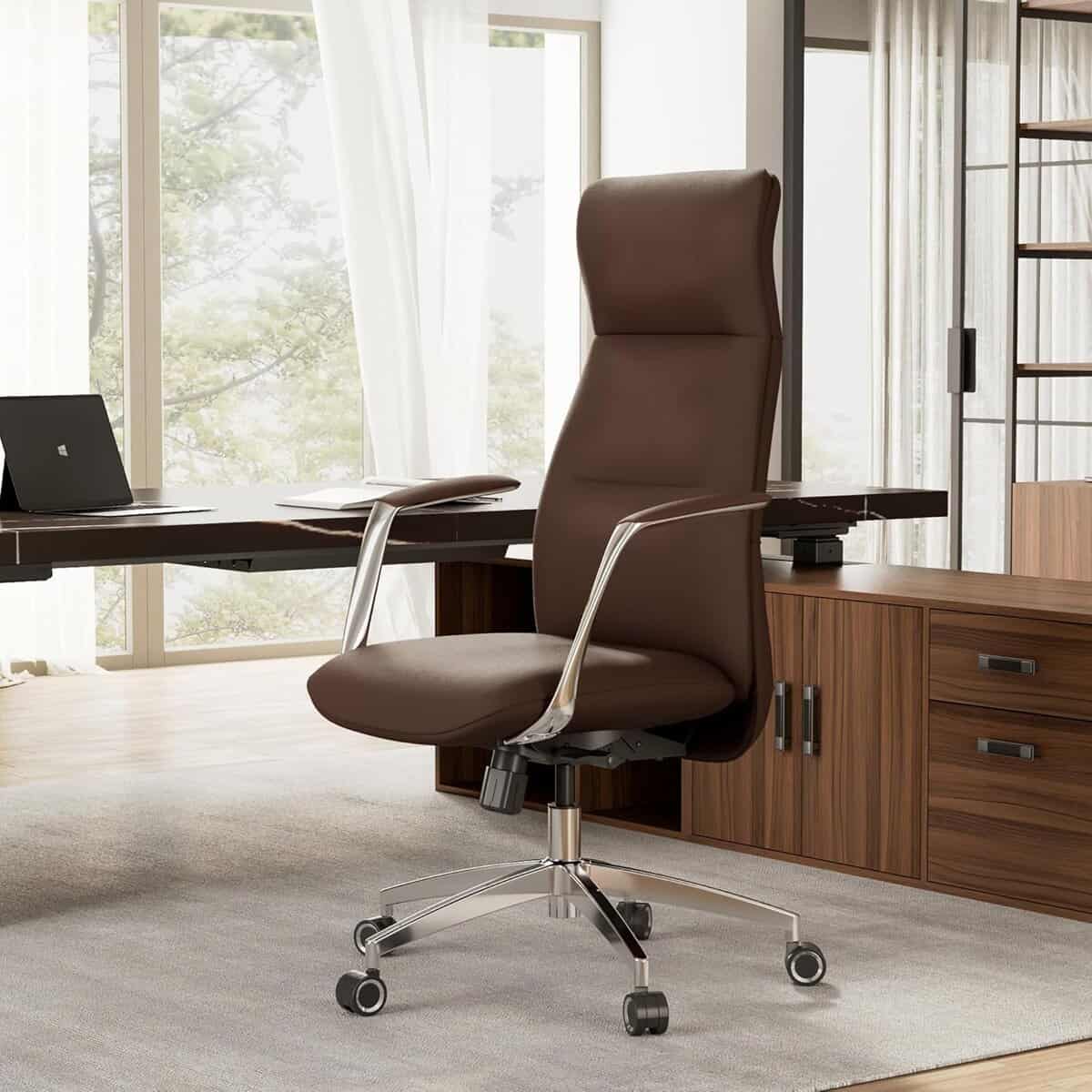 EUREKA ERGONOMIC Back Brown Leather Office Chair