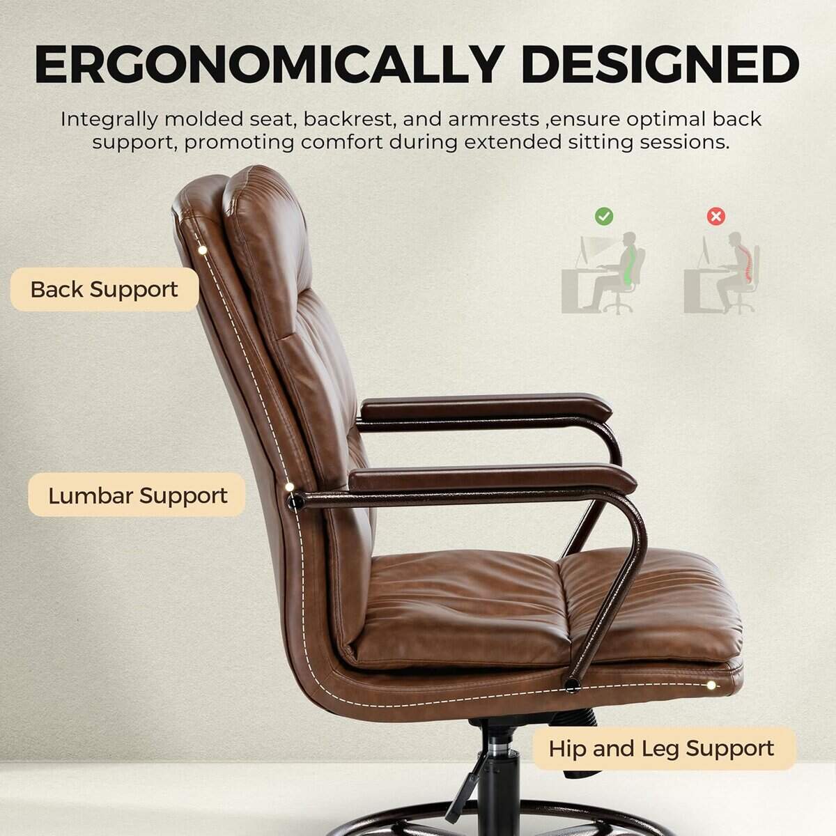 EUREKA ERGONOMIC Brown Leather Home Office Chair