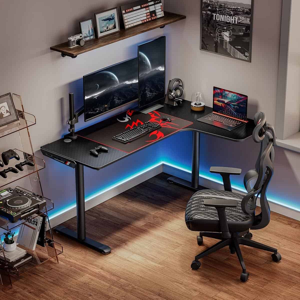 EUREKA ERGONOMIC L Shaped Gaming Desk-Right Black
