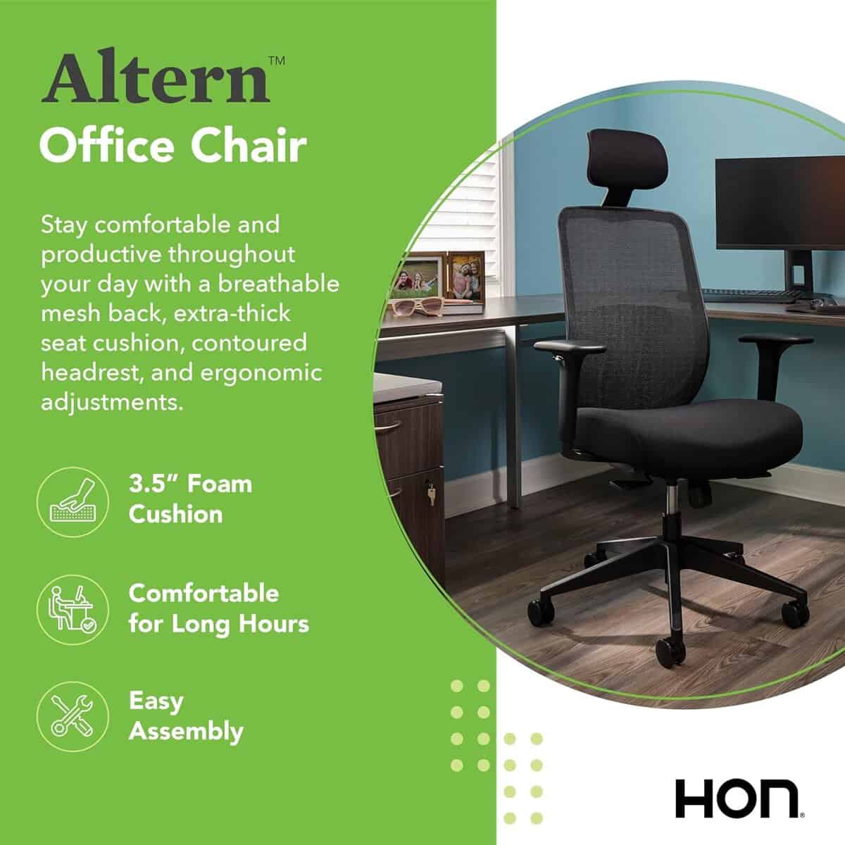 HON Altern Ergonomic Office Chair with Headrest-Frost