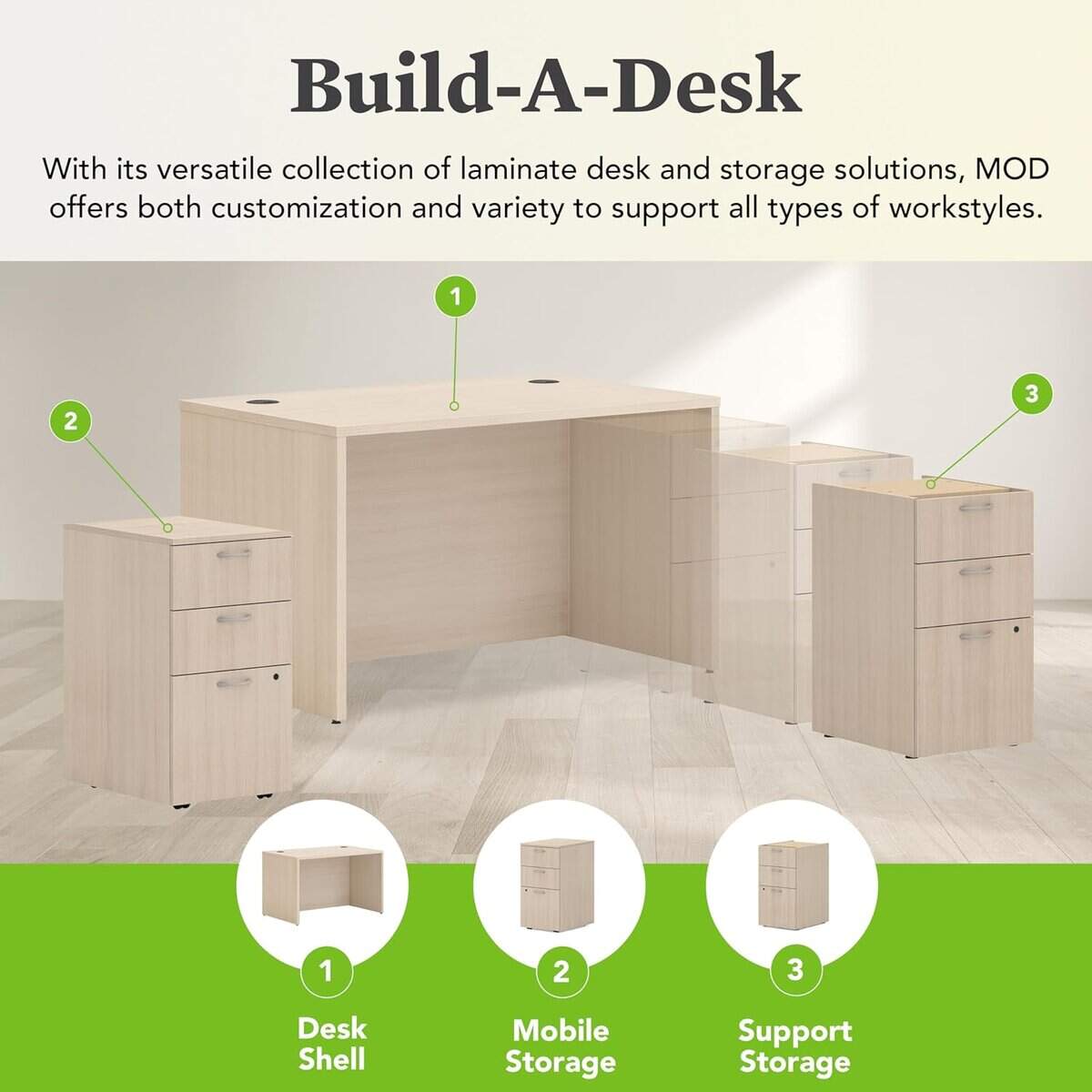 HON MOD Executive Desk Shell 48-Inch, Desert Oak