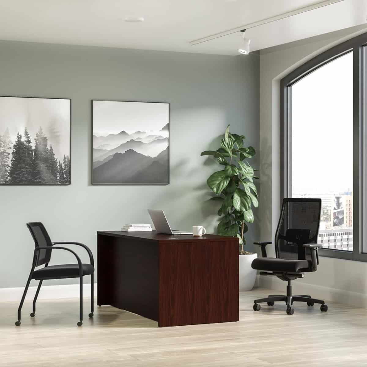 HON MOD Executive Office Desk with Drawers-Mahogany