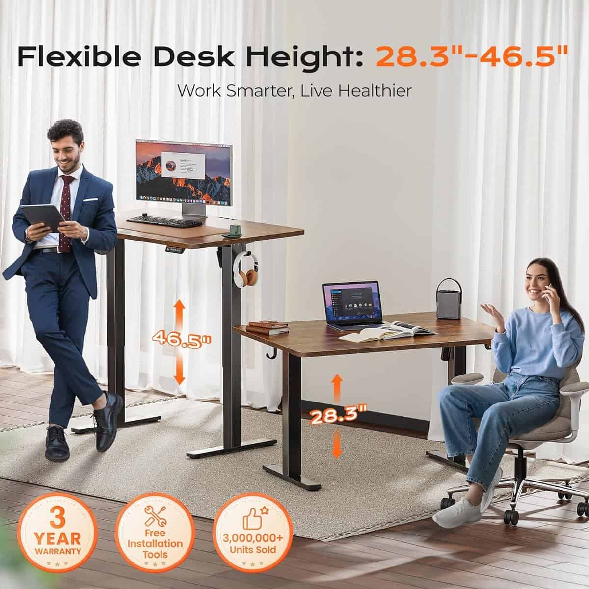Huuger 48 x 28 Large Electric Standing Desk-Brown