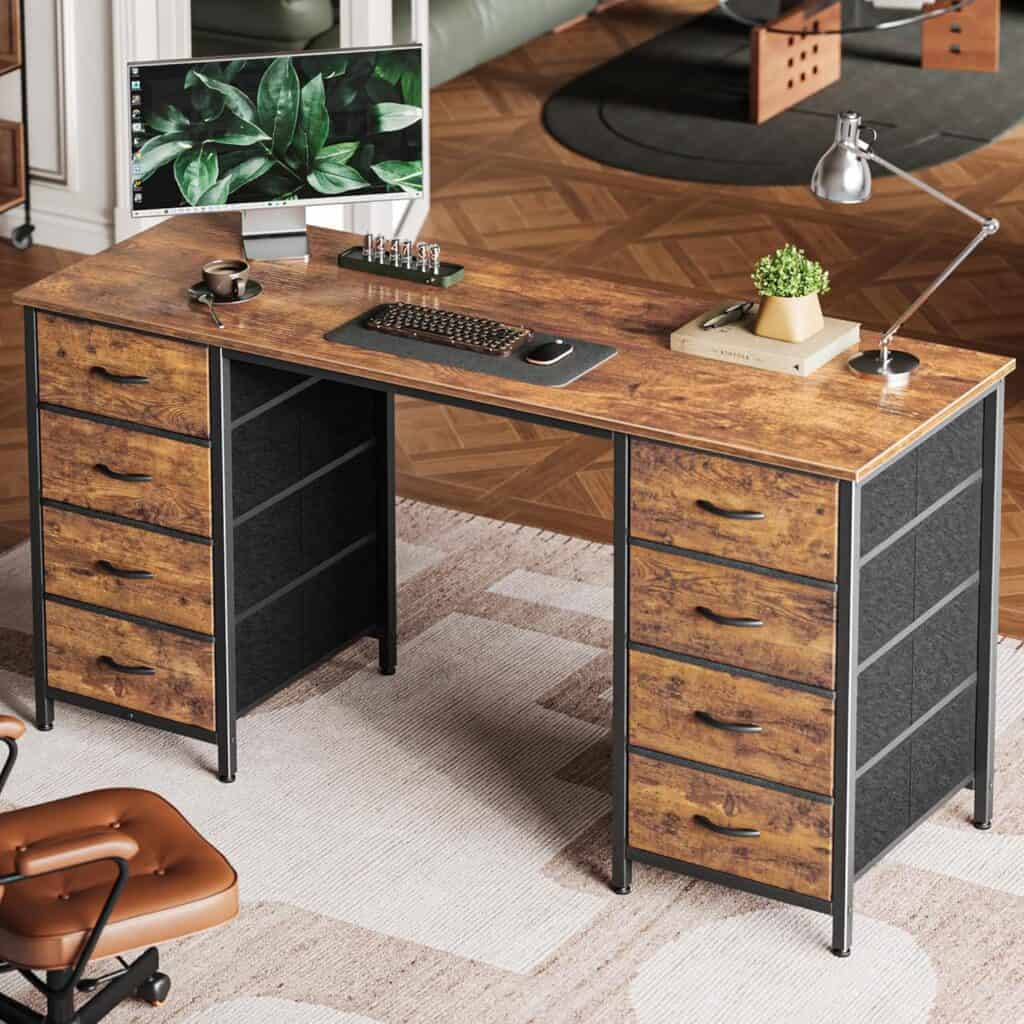 Huuger 55-Inch Rustic Brown Computer Desk