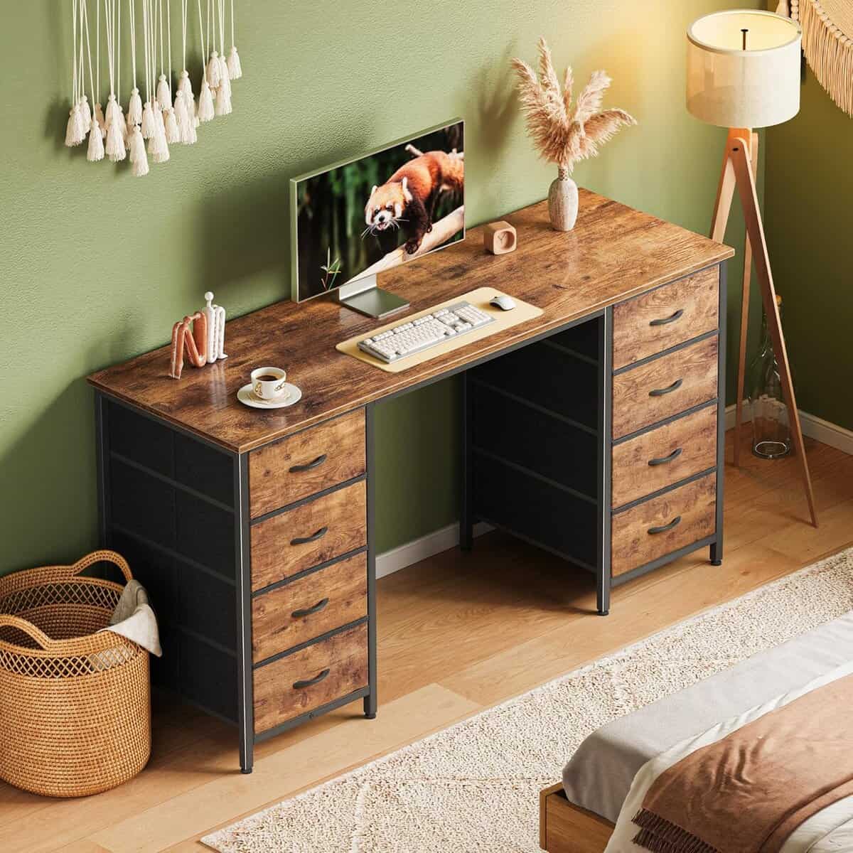 Huuger 55-Inch Rustic Brown Computer Desk 