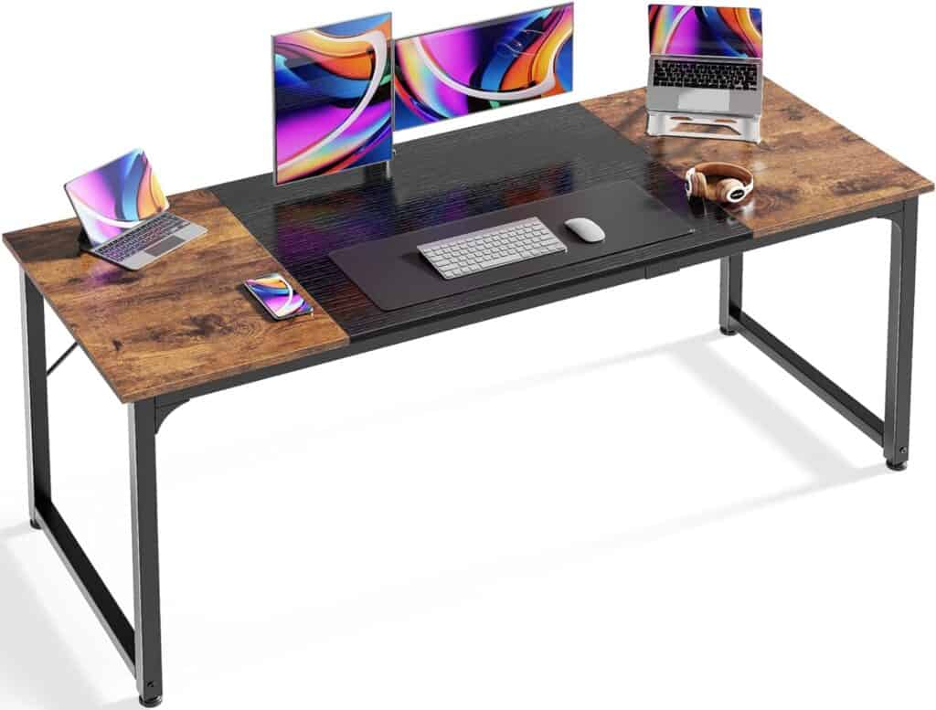 Huuger 63-Inch Rustic Brown & Black Computer Desk