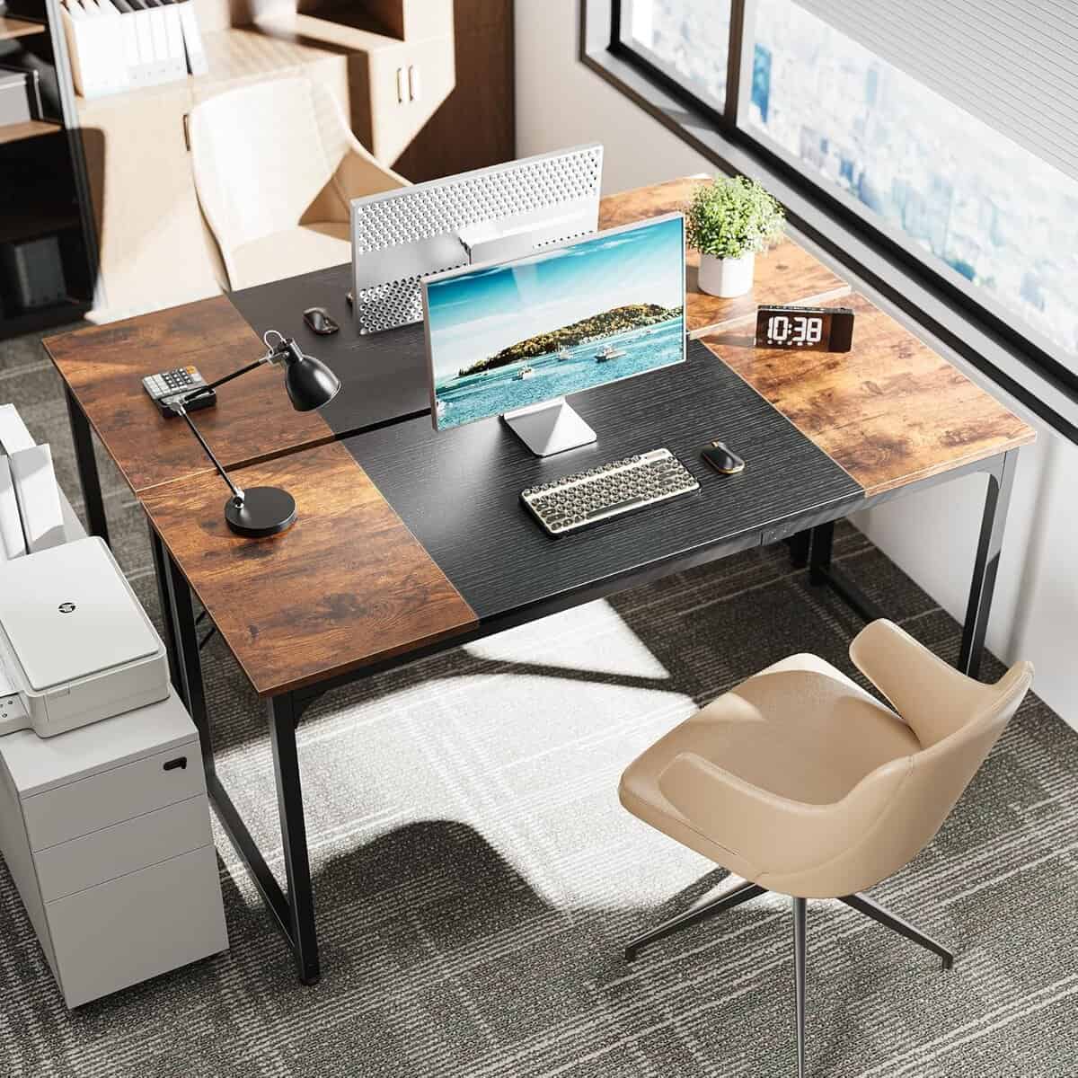 Huuger 63-Inch Rustic Brown & Black Computer Desk