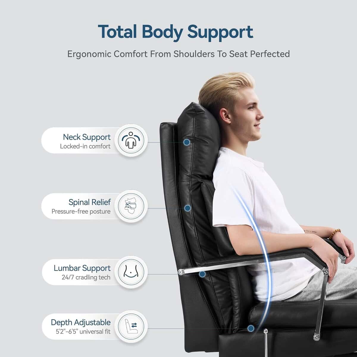 OKUP Big and Tall Reclining Office Chair-Black