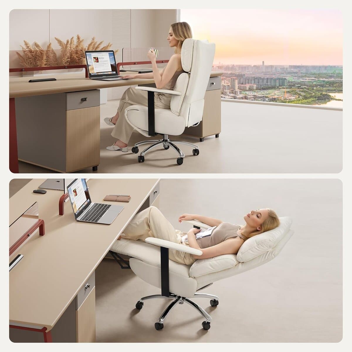 OKUP Oversized Reclining Office Chair-Cream
