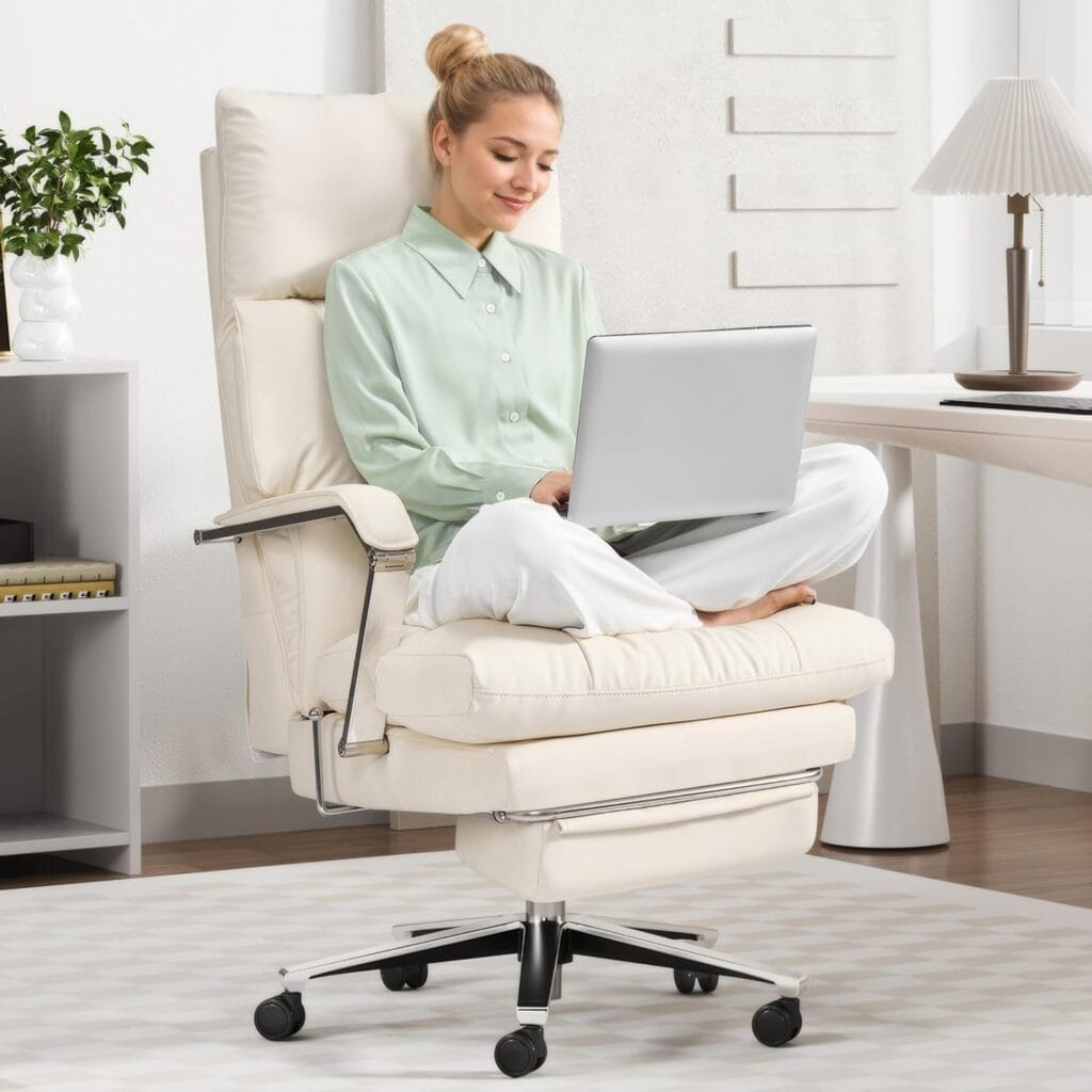 OKUP Reclining Office Chair with Footrest-Cream