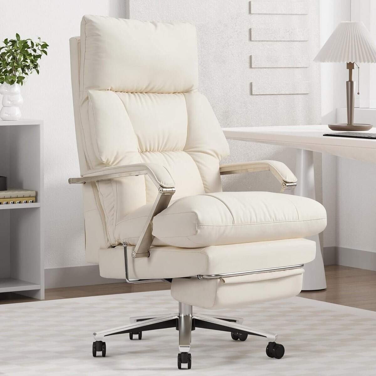 OKUP Reclining Office Chair with Footrest-Cream
