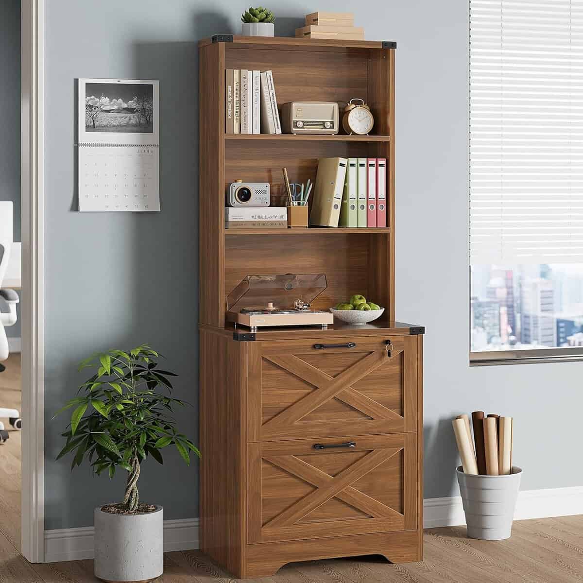 SEDETA 2-Drawer File Cabinet with Lock, Brown