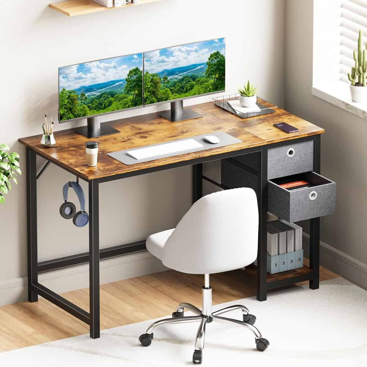 SMUG 40-Inch Computer Desk with Storage-Brown